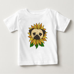 T-shirt Pour Bébé Chien Carlin Mignon dans un Tournesol