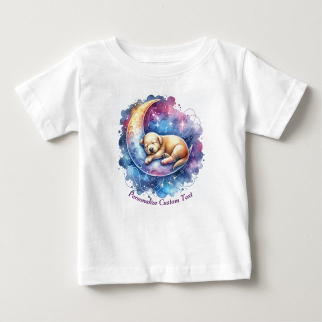 T-shirt Pour Bébé Chien chicot mignon dormant sur la demi-lune (Devant)