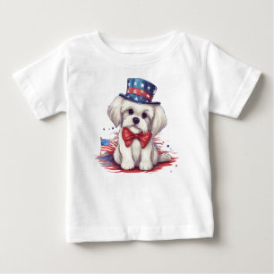 T-shirt Pour Bébé Chien chiot blanc mignon patriotique du 4 juillet-