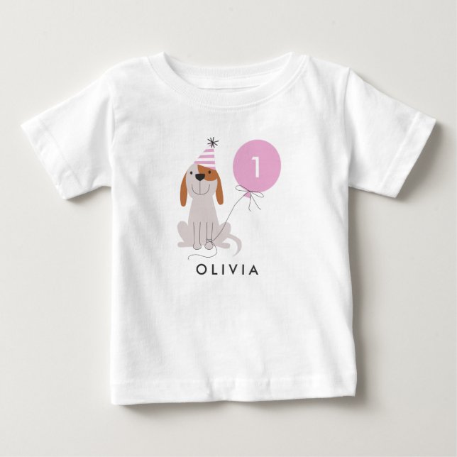 T-shirt Pour Bébé Chien chiot fille d'anniversaire | Ajouter un nom  (Devant)