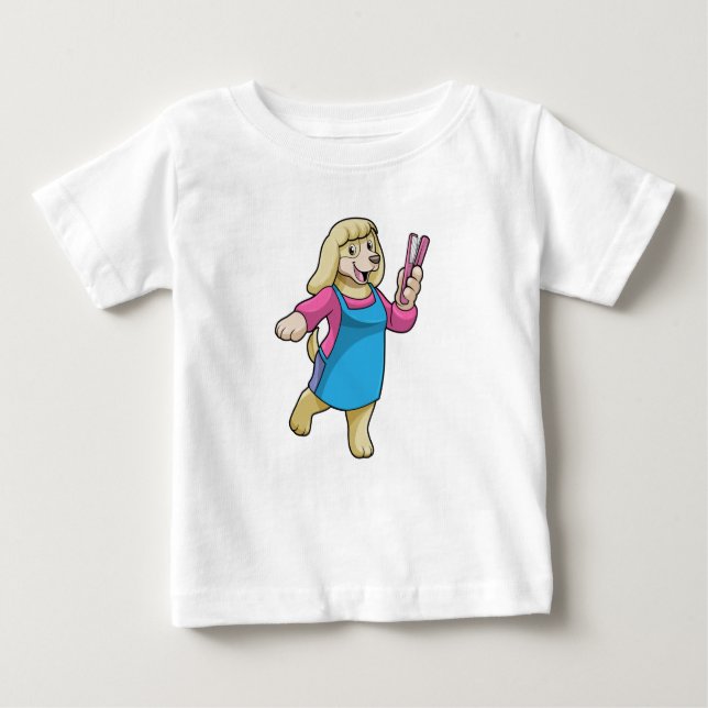 T-shirt Pour Bébé Chien comme coiffeur avec peigne (Devant)