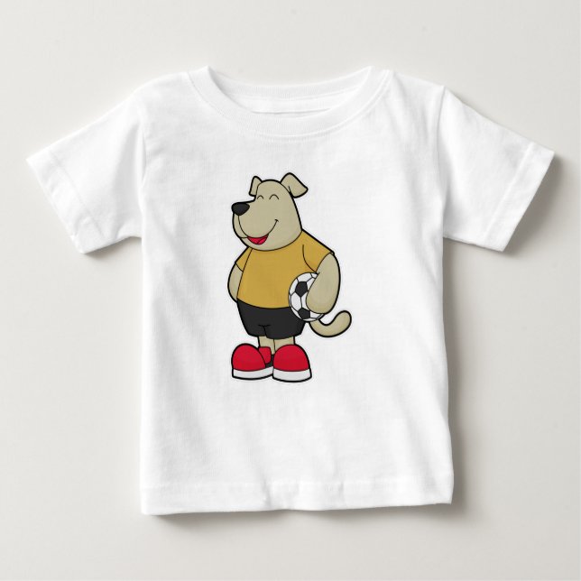 T-shirt Pour Bébé Chien comme joueur de football avec balle de footb (Devant)