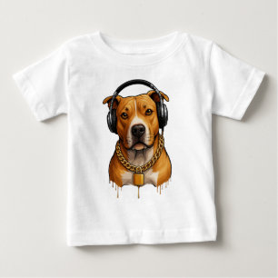 T-shirt Pour Bébé Chien cool avec casque et chaîne d'or - Urban St
