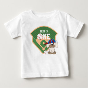 T-shirt Pour Bébé Chien de baseball mignon personnalisé 1er annivers