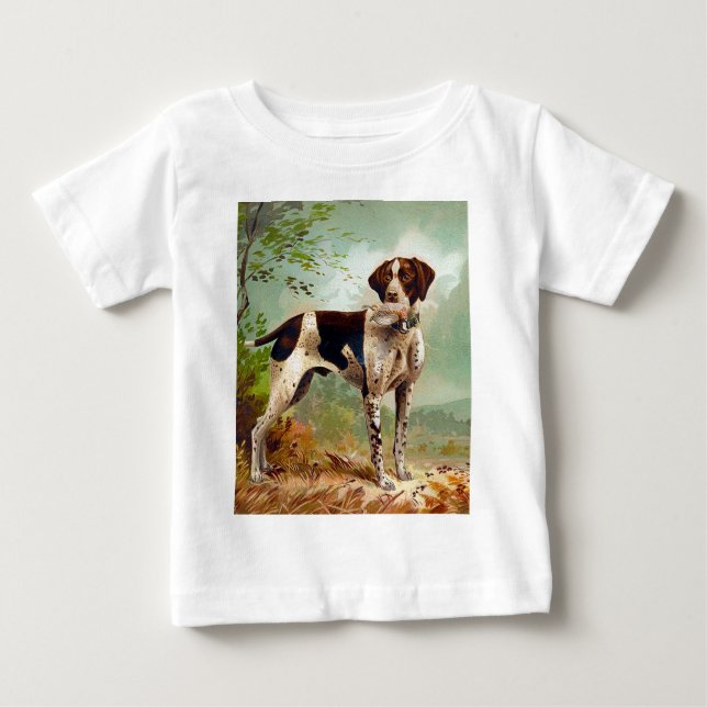 T-shirt Pour Bébé Chien de chasse avec oiseau dans la bouche (Devant)