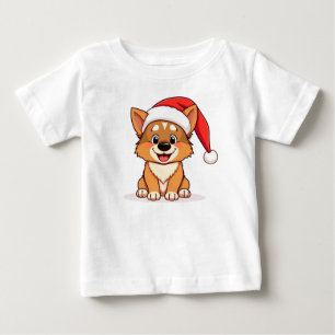 T-shirt Pour Bébé Chien de dessin animé de Noël adorable