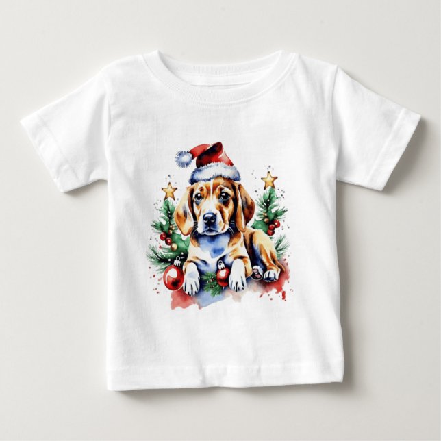T-shirt Pour Bébé Chien de Noël mignon (Devant)
