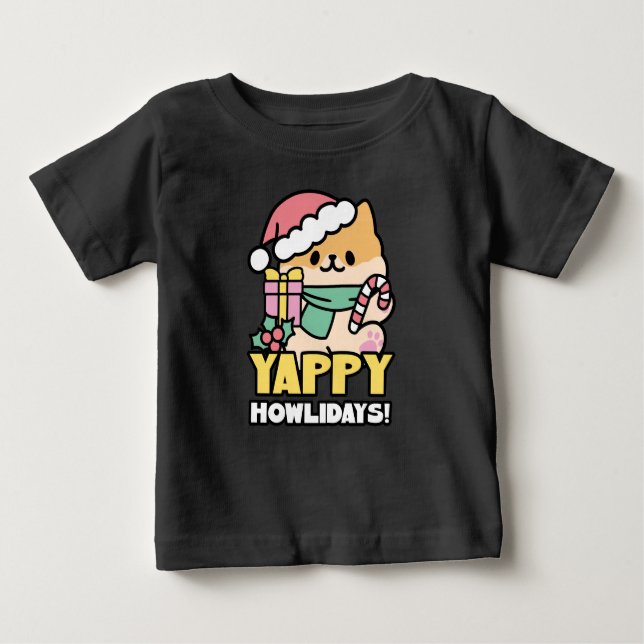 T-shirt Pour Bébé Chien de Noël mignon - Yappy Howlidays (Devant)