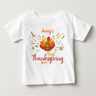 T-shirt Pour Bébé Chien de première Thanksgiving illustré personnali