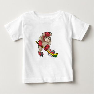 T-shirt Pour Bébé Chien de taureau au hockey sur glace avec bâton de