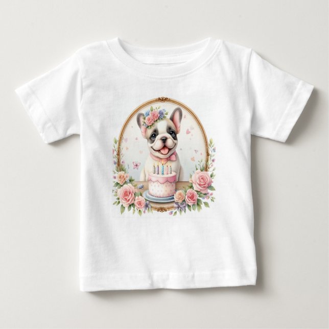 T-shirt Pour Bébé Chien de taureau français mignon Pastel - Annivers (Devant)