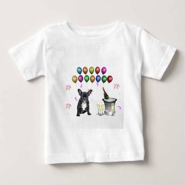 T-shirt Pour Bébé Chien de taureau français Nouvel An (Devant)