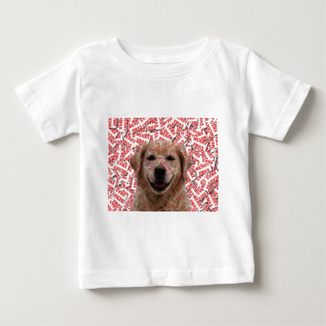 T-shirt Pour Bébé Chien d'or de rétritrice souriant de Noël (Devant)