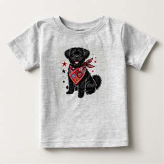 T-shirt Pour Bébé Chien portant un bandana rouge à motifs étoilés