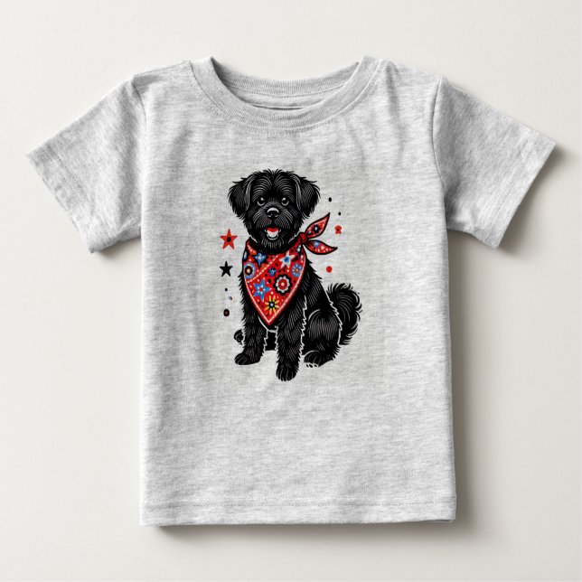 T-shirt Pour Bébé Chien portant une banane rouge avec des Motifs éto (Devant)