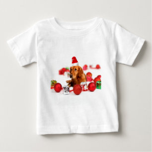 T-shirt Pour Bébé Chien Retriever doré avec chapeau de Père Noël rou