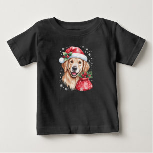 T-shirt Pour Bébé Chien Retriever doré Fête de Noël Lumière Vacances