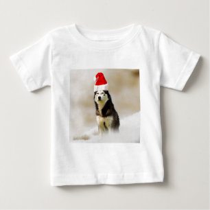 T-shirt Pour Bébé Chien sibérien Husky avec chapeau de Santa Hat en 