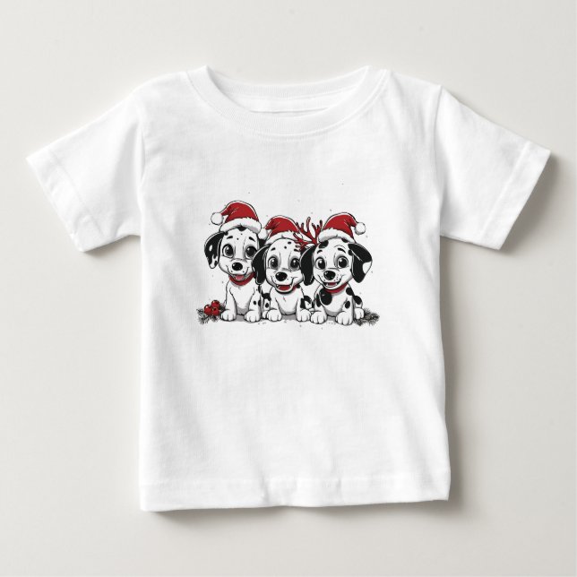 T-shirt Pour Bébé Chiens Dalmatiens de Noël (Devant)