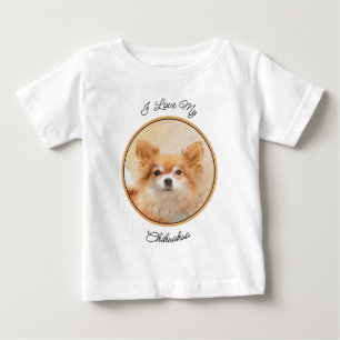 T-shirt Pour Bébé Chihuahua Peinture de Chien à long Haired Art orig