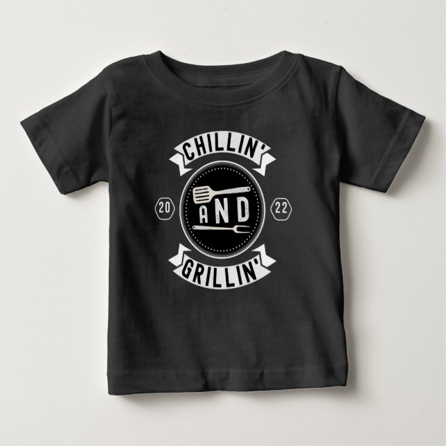 T-shirt Pour Bébé Chillin et Grillin Funky extérieur BBQ été (Devant)
