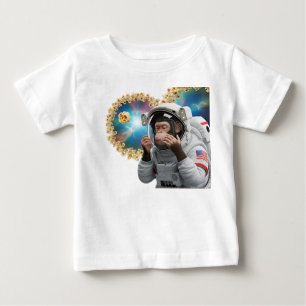 T-shirt Pour Bébé Chimpanzé astronaute flottant avec du pop-corn cos