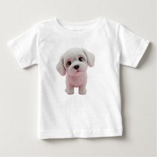 T-shirt Pour Bébé Chiot blanc duveteux adorable avec des grands yeux