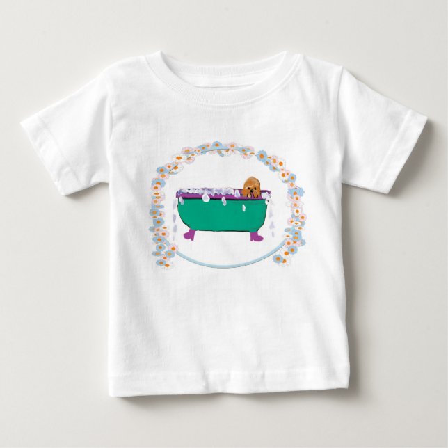 T-shirt Pour Bébé Chiot Dans La Baignoire (Devant)