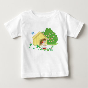 T-shirt Pour Bébé chiot dans un chenil et os dans un bol