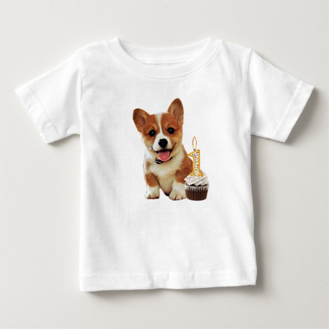 T-shirt Pour Bébé Chiot de corgi et une bougie (Devant)