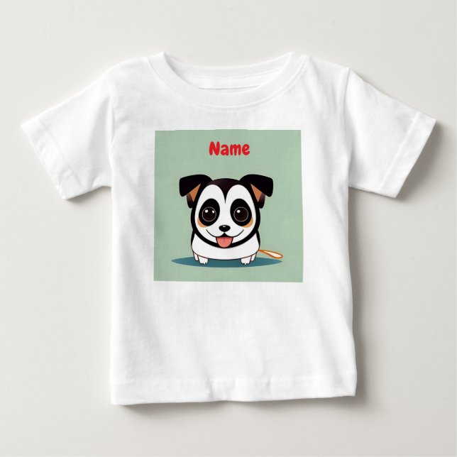 T-shirt Pour Bébé Chiot de dessin animé mignon avec une expression a (Devant)
