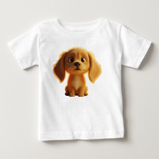 T-shirt Pour Bébé Chiot doré adorable en illustration 3D (Devant)