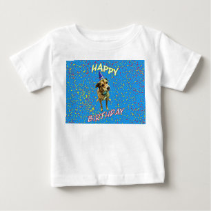 T-shirt Pour Bébé Chiot en Casquette d'anniversaire - Amusant