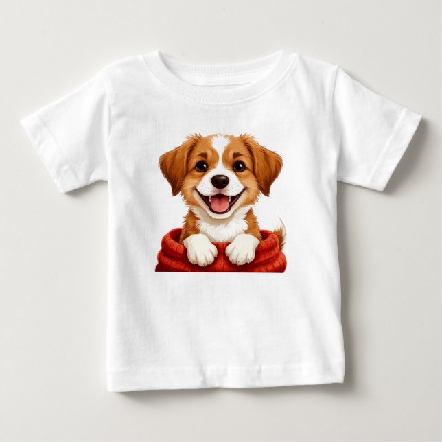 T-shirt Pour Bébé Chiot Mignon Avec Écharpe Pour Amateurs de Chiens (Devant)