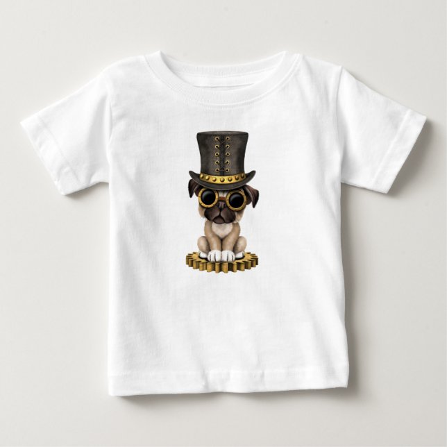 T-shirt Pour Bébé Chiot mignon de carlin de Steampunk (Devant)