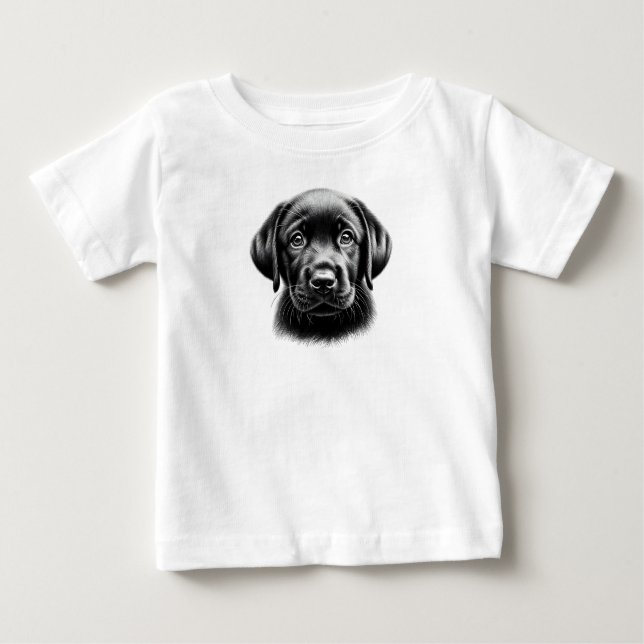 T-shirt Pour Bébé Chiot noir du laboratoire (Devant)