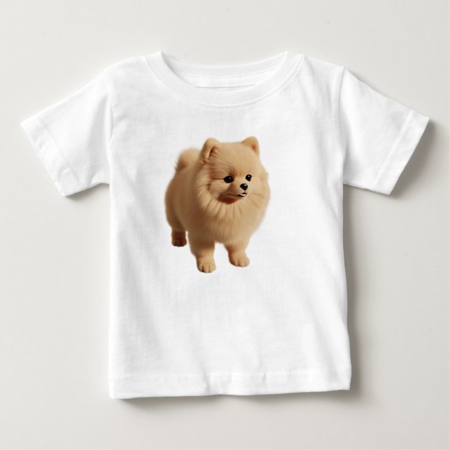 T-shirt Pour Bébé Chiot Pomeranian Fluffy Isolé (Devant)