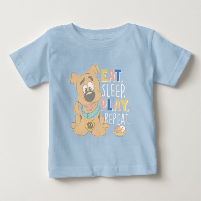 T-shirt Pour Bébé Chiot Scooby-Doo "Mange, Dors, Joue, Répète" (Devant)