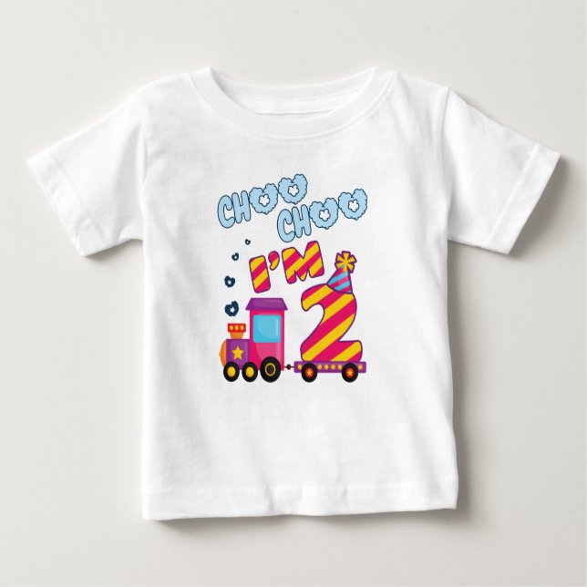 T-shirt Pour Bébé Choo Choo I m 2 2e train d'anniversaire (Devant)