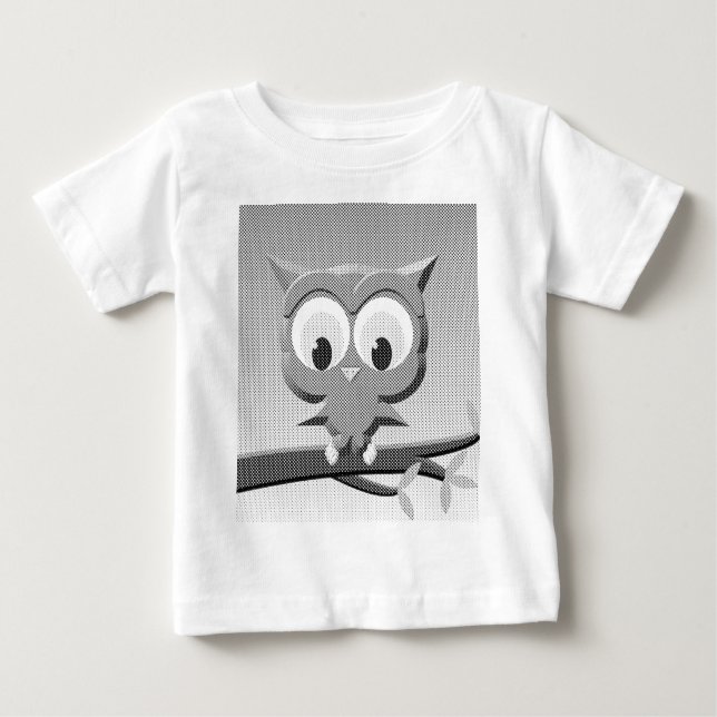 T-shirt Pour Bébé Chouette À Papier En Noir Et Blanc (Devant)