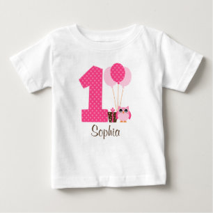 T-shirt Pour Bébé Chouette Brown rose Polka Dot 1er anniversaire fil