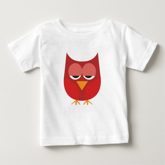 T-shirt Pour Bébé Chouette Cartoon Rouge Et Jaune (Devant)