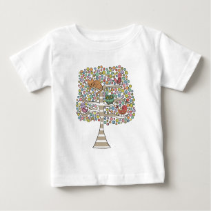 T-shirt Pour Bébé Chouette chatte et oiseaux dans un arbre Illustrat