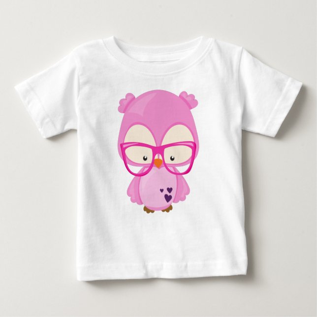 T-shirt Pour Bébé Chouette de la Saint-Valentin, Chouette rose, Lune (Devant)