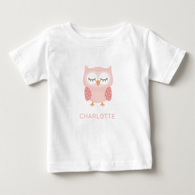 T-shirt Pour Bébé 'Chouette rose', mignon pyjama customisé (Devant)