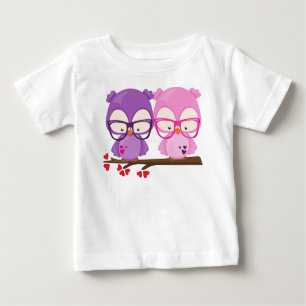 T-shirt Pour Bébé Chouettes de la Saint-Valentin, Chouette rose, Cho