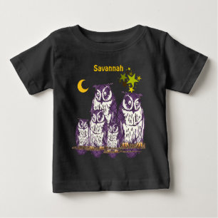 T-shirt Pour Bébé Chouettes pourpres personnalisées Lune et étoiles