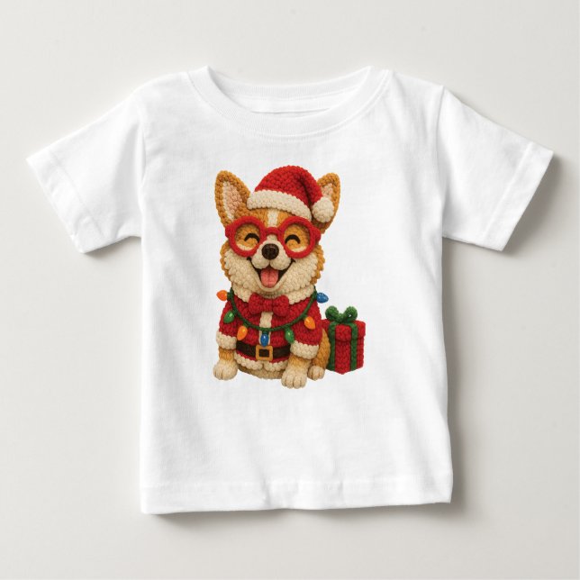 T-shirt Pour Bébé Christmas Corgi Crochet Look (Devant)