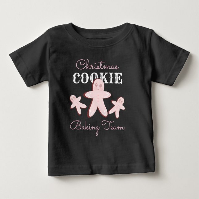 T-shirt Pour Bébé Christmas Gingerbread Cookie Pink Baking Team (Devant)