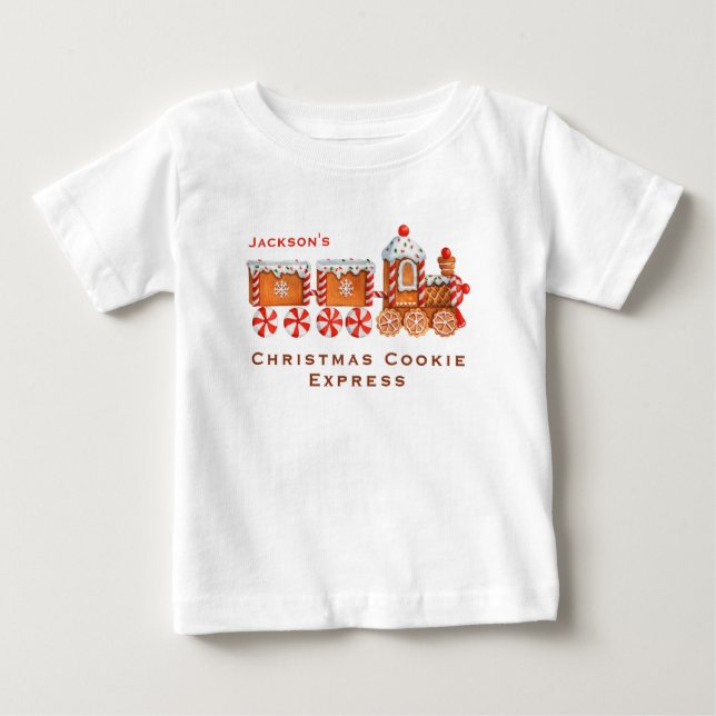 T-shirt Pour Bébé Christmas Gingerbread Cookie Train personnalisable (Devant)
